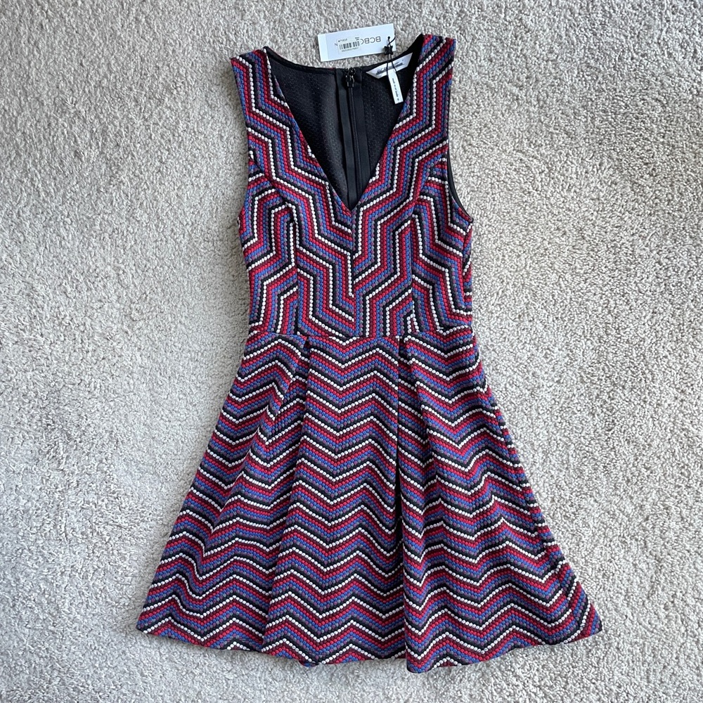 BCBGeneration Multicolor Chevron Texture A-Line Sleeveless Mini Dress Size 0